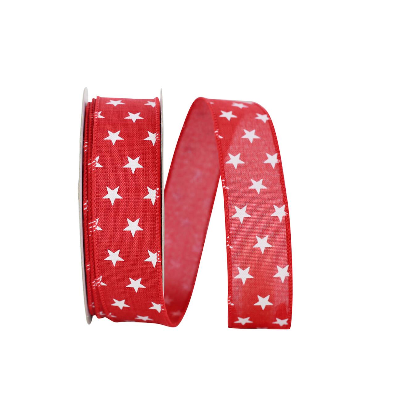 The Ribbon Roll 1.5" x 20yd. Linen Wired Stars Tossed Ribbon